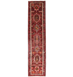 Vintage Scarlet Red Geometric 2X9 Karajeh Persian Runner Rug