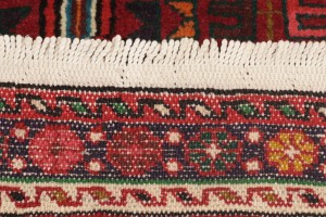 Vintage Scarlet Red Geometric 2X9 Karajeh Persian Runner Rug