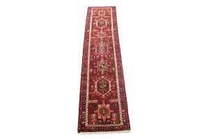 Vintage Scarlet Red Geometric 2X9 Karajeh Persian Runner Rug