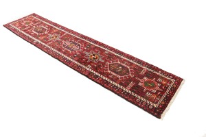 Vintage Scarlet Red Geometric 2X9 Karajeh Persian Runner Rug