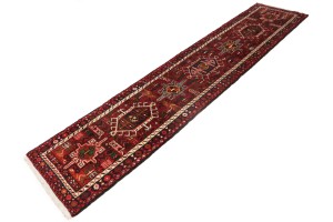 Vintage Scarlet Red Geometric 2X9 Karajeh Persian Runner Rug
