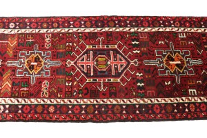 Vintage Scarlet Red Geometric 2X9 Karajeh Persian Runner Rug