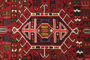 Vintage Scarlet Red Geometric 2X9 Karajeh Persian Runner Rug