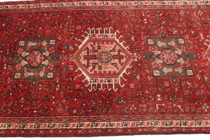 Vintage Red Geometric 3X13 Karajeh Persian Runner Rug