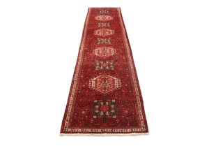 Vintage Red Geometric 3X13 Karajeh Persian Runner Rug