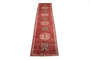 Vintage Red Geometric 3X13 Karajeh Persian Runner Rug