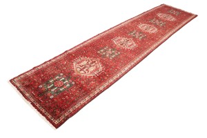 Vintage Red Geometric 3X13 Karajeh Persian Runner Rug