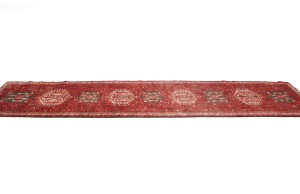 Vintage Red Geometric 3X13 Karajeh Persian Runner Rug