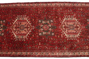Vintage Red Geometric 3X13 Karajeh Persian Runner Rug
