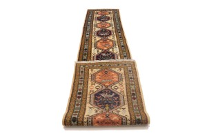 Rare Geometric Semi Antique 2'5X12'9 Oriental Runner Rug Hallway Kitchen Carpet