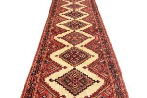 Semi Antique Cream Tribal 3X12 Chenar Persian Runner Rug