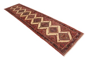 Semi Antique Cream Tribal 3X12 Chenar Persian Runner Rug