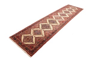 Semi Antique Cream Tribal 3X12 Chenar Persian Runner Rug