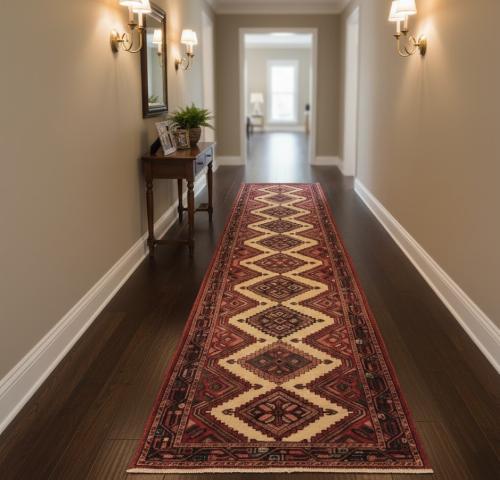 Semi Antique Cream Tribal 3X12 Chenar Persian Runner Rug