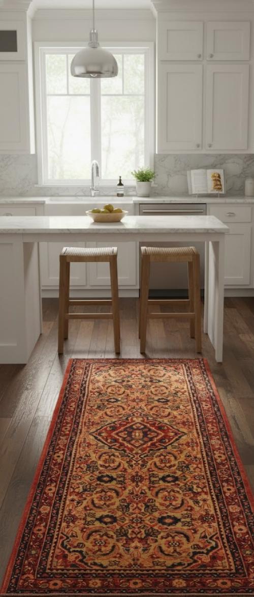 Vintage Floral Golden Beige 3'6X7'9 Hamedan Persian Rug