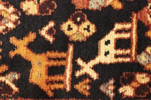 Charcoal Pictorial Tribal 3'5X6'5 Vintage Oriental Rug