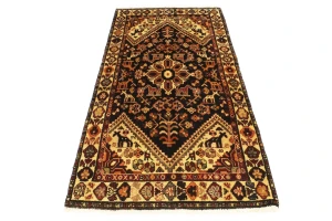 Charcoal Pictorial Tribal 3'5X6'5 Vintage Oriental Rug