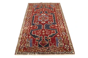 Red Vintage Tribal 3'9X6'4 Nahavand Persian Oriental Rug