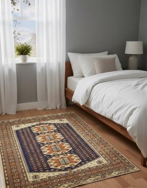 Vintage Plum & Ocher Tribal 5X6 Turkoman Persian Rug