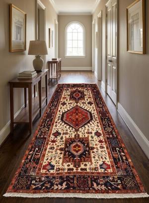 Vintage Cream Geometric 5X7 Karajeh Persian Rug