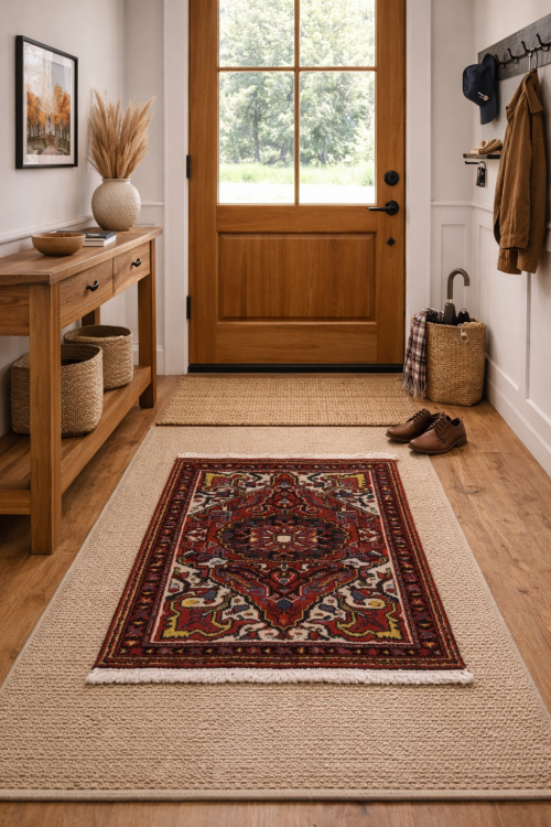 2'6 x 3'2 Hand Knotted Heriz Floral Persian Wool Rug