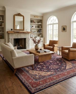 Vintage Purple-navy Floral 10X13 Mahal Persian Rug