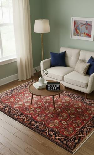 Semi Antique Red Floral 4'6X6'7 Mahal Persian Rug