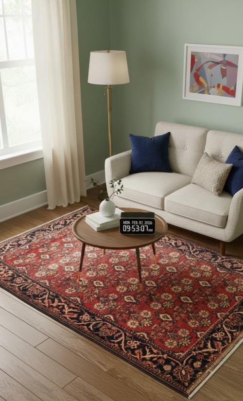 Semi Antique Red Floral 4'6X6'7 Mahal Persian Rug