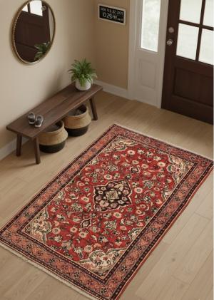 Semi Antique Red Floral 4'3X6'5 Mahal Persian Rug