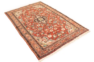 Semi Antique Red Floral 4'3X6'5 Mahal Persian Rug