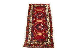 Vintage Red Geometric 2X4 Heriz Persian Rug