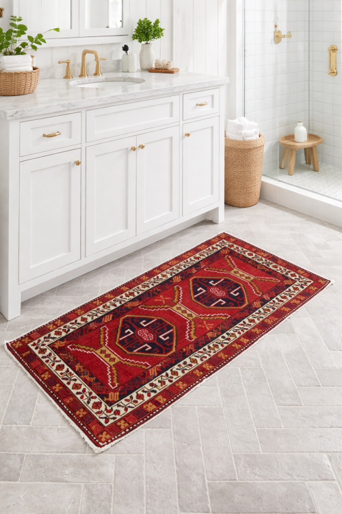 Vintage Red Geometric 2X4 Heriz Persian Rug