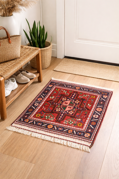 Vintage Floral Tribal 1'7X2'6 Karajeh Persian Rug