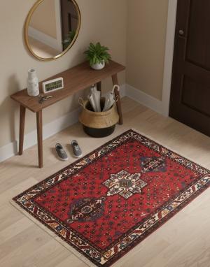 Vintage Tribal Red 3'5X4'7 Karajeh Persian Rug