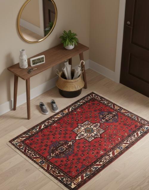 Vintage Tribal Red 3'5X4'7 Karajeh Persian Rug