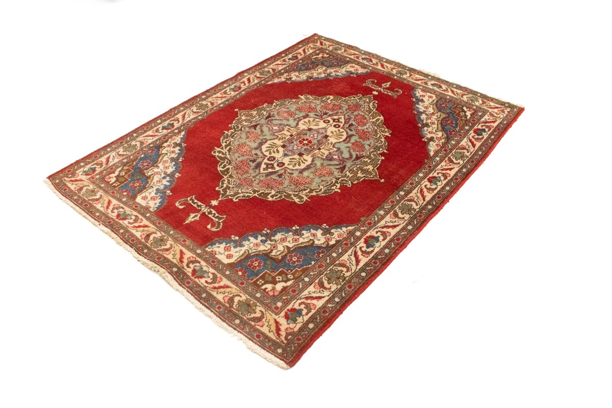 Semi Antique Floral Red 4'9X6'5 Tabriz Persian Rug