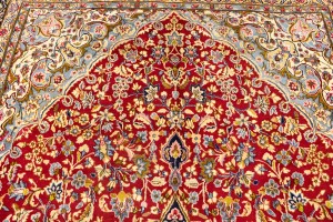 Vintage Red Floral 9X13 Kerman Persian Rug