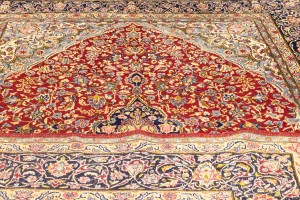 Vintage Red Floral 9X13 Kerman Persian Rug