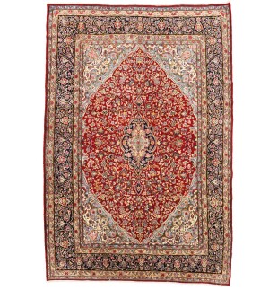 Vintage Red Floral 9X13 Kerman Persian Rug