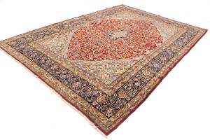 Vintage Red Floral 9X13 Kerman Persian Rug