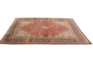 Vintage Red Floral 9X13 Kerman Persian Rug