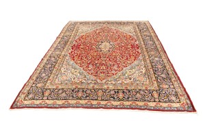 Vintage Red Floral 9X13 Kerman Persian Rug