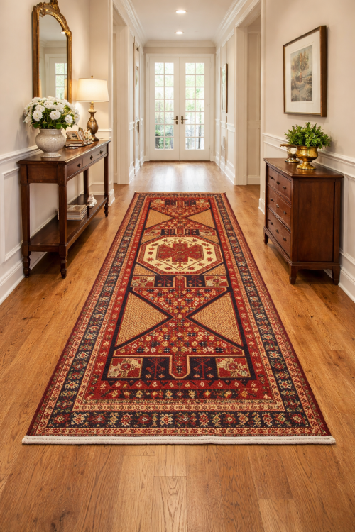 Semi Antique Tribal Geometric 4'5X10'8 Heriz Persian Runner Rug