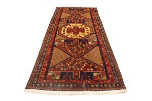 Semi Antique Tribal Geometric 4'5X10'8 Heriz Persian Runner Rug
