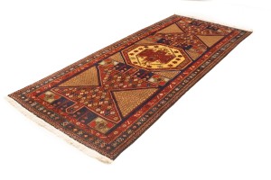 Semi Antique Tribal Geometric 4'5X10'8 Heriz Persian Runner Rug