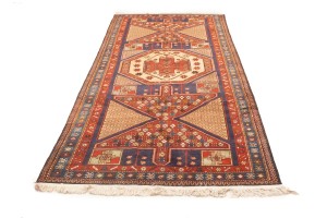 Semi Antique Tribal Geometric 4'5X10'8 Heriz Persian Runner Rug
