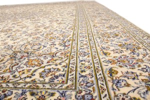 Vintage Cream Traditional 10X13 Kashan Persian Rug