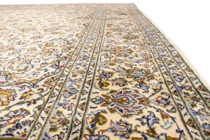 Vintage Cream Traditional 10X13 Kashan Persian Rug