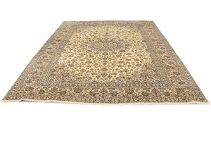 Vintage Cream Traditional 10X13 Kashan Persian Rug