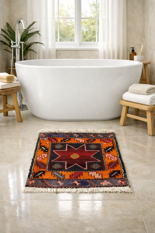 Vintage Geometric Tribal 1'8X1'8 Heriz Persian Square Rug